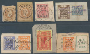 Palestine, Egypt & Levant accumulation of German, Austrian, French and Russian offices mostly selected for postmarks including 'BERUTTI' and 'JAFFA' on Lombardy & Venezia Franz Josef 15sld brown each on small piece, then similar on Palestine Mandate issue