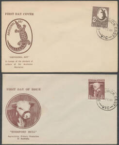 Box of First Day Covers with Australia 1948-63 duplicated range including Wesley & Royal types; also AAT; Norfolk Island; Anguilla 1975 $10 Definitive; Antigua; Barbuda; Canada; Fiji 1965 ITU, Great Britain 1965 Parliament Phosphor registered x2; New Hebr