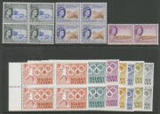 Large carton containing blocks, part-sheets and sheets from Aden; Antigua; Bahamas; Barbados 1953 to 60c x28; Bechuanaland; Bermuda 1953-58 to 1/- blocks of 10, 1965 10d block of 50; Ceylon; Dominica; Fiji 1968 to &pound;1 x12; Gibraltar; Gold Coast; Guyana; Ja - 3