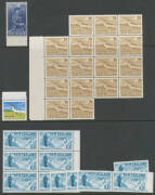 NEW ZEALAND: 1952-70 Accumulation with sheets, part-sheets, miniature sheets, sets, booklets etc. including 1953 3/- 5/- & 10/- (2), 1960 Pictorials 1/9d bistre-brown SG 218 block of 17 &10/- steel-blue x11, Health M/Ss with duplicates and CTO, Life Insur - 4
