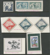 BIRDS: Array of mostly modern proofs with original stamp-size artwork for Kyrgyzstan (?) x2; die proofs for GB booklet covers x2 & French Territories x3; plate proofs including USA 1869 30c, French Antarctic 20f Albatross & 50f Penguins pairs, Monaco impe - 2