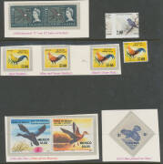 BIRDS: Mostly modern varieties including Bhutan '90CH' on 2nu with Overprint Inverted, India 1989 Florican with Black Omitted (dramatic!), Malaysia 30c with Blue Omitted & 50c with Red Omitted, Montserrat 45c on 3c Triple Surcharge, Sri Lanka Missing Colo - 2