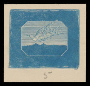 BIRDS: Cook Islands 1899 Torea undenominated progressive die proof in blue on wove paper with pencilled "5" at the base. Superb!