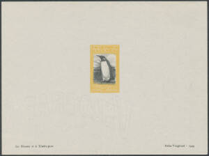 BIRDS: Falklands 1933 Centenary 5/- Penguin Helio Vaugirard facsimile on thin wove paper, with the original envelope numbered '182'. Produced in 1949, this & other similar items are often passed-off as die proofs.
 (2 items)