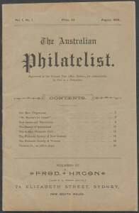 AUSTRALIAN COLONIES: "The Australian Philatelist" Vol I No 1 (Aug 1894), published by Fred Hagen, vertical mailing fold as usual; also British "Butler Bros Price List" (1891) missing the cover. (2 items)