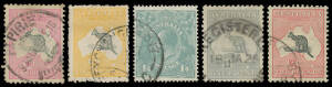 Used collection on leaves with Roos including First Wmk 5/- CTO & 10/-, Second Wmk set, Third Wmk &pound;1 grey & CofA Wmk 10/- to &pound;2, KGV Heads largely complete, 1930s Commemoratives apparently complete, condition variable but generally fine to very fine inclu