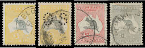 Collection with Roos including First Wmk 2/- punctured Small 'OS' & 5/- CTO, Second Wmk 5/- punctured 'OS', SMult Wmk &pound;2 (repaired corner) & CofA Wmk &pound;1, KGV Heads largely complete, 1930s Commemoratives largely complete but no 5/- Bridge, Robes both Paper