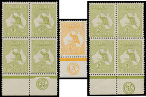 Monograms comprising First Wmk ½d 'JBC' & 4d 'CA' (a couple of pulled perfs but unmounted) singles, and Third Wmk 3d upper & lower plates 'JBC' in blocks of 4 (both with three units, including the monogram units, being unmounted), Cat $7000+ (for mounted 