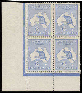 6d ultramarine lower-left corner block of 4, the gum a bit aged, unmounted, Cat $3000+.