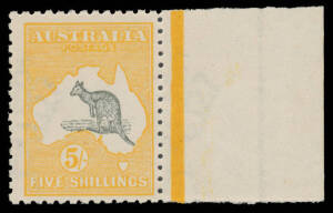 5/- grey & chrome-yellow BW #43B marginal example from the right of the sheet, unmounted, Cat $6000. Chris Ceremuga Certificate (2009).