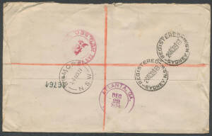 6d brown with Broken Leg BW #21(3)d + KGV 1&frac12;d scarlet tied by 'ENMORE/24NO24/NSW' cds - just clear of the variety - to double-rate commercial cover to Georgia USA "Per RMS Ventura/via San Francisco", red/white registration label, Sydney & San Francisco tr
