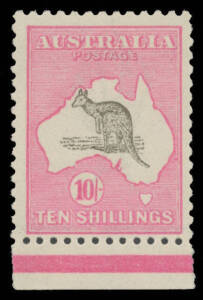10/- grey & deep "aniline" pink BW #48B marginal example from the base of the sheet, unmounted, Cat $2500