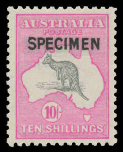 10/- grey & deep "aniline" pink with 'SPECIMEN' Overprint Type B BW #48Bx, unmounted, Cat $600 mounted; unpriced unmounted.