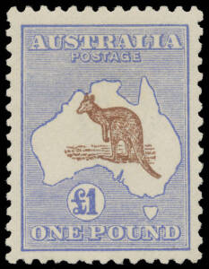 &pound;1 chocolate & blue BW #52A with White Flaw in Gulf of Carpentaria #52(D)g, well centred, signed in pencil by Alberto Diena & another, unmounted, Cat $14,500. Chris Ceremuga Certificate (2013).