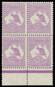 9d violet marginal block of 4 from the base of the sheet, the third unit with a very minor bend, unmounted, Cat $1000+.