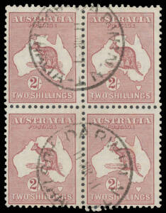 1/- blue-green marginal block of 6 (2x3) from the top of the sheet & 2/- block of 4 with Darwin cds, Cat $400+ as singles. Rare multiples. (2 blocks)
