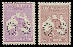 PUNCTURED 'OS': 6d 9d 1/- & 2/- plus Overprinted 'OS' 6d, variable centring, unmounted, Cat $1725. Advertised retail $1350. (5)