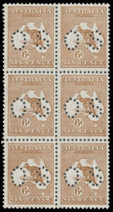 - 6d brown block of 6 (2x3) BW #22b, unmounted, Cat $450+.