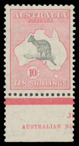 10/- grey & pink part-imprint single, well centred, the gum a trifle aged, unmounted, Cat $1800.