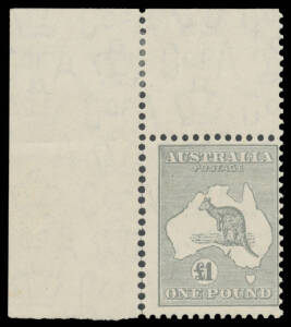 &pound;1 grey upper-left corner example, perf separation at left with reinforcing in the top margin only, unmounted, Cat $2500.