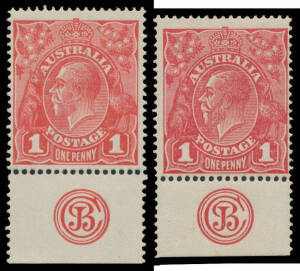 Monogram singles comprising Single Wmk Smooth Paper 1d Plate 3 'JBC' and Rough Paper 1d Plate 1 'JBC' BW #71(3)ze & #72(1)zc, and Large Multiple Wmk &frac12;d green Electro '4' 'CA', Electro 5 'JBC' (in a non-corner strip of 4) and 'CA' Substituted for 'JBC' (in