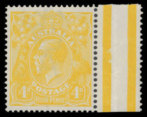 4d lemon-yellow BW #110C marginal example from the right of the left-hand pane, very well centred, unmounted, Cat $900.