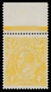 4d lemon-yellow BW #110C marginal example from the top of the sheet, exceptional centring, Cat $900. Superb!