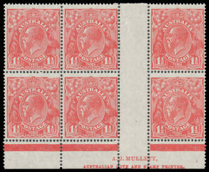 1&frac12;d scarlet Plate 2 AJ Mullett Imprint block of 6 (3x2) with Fifth Correction to the Void Corner at Upper-Left BW #91(2)zg, the second unit with White Scratch in Front of King #91(2)f, five units are unmounted, Cat $450+ (mounted).