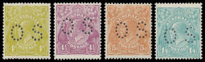 PUNCTURED 'OS': &frac12;d to 1/4d plus 1d (slightly aged gum) 2d & 3d Dies, many are well centred, unmounted, Cat $3700. A difficult set to assemble. 
 (14)