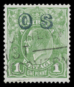 OVERPRINTED 'OS': 1d green with the Watermark Reversed BW #82(OS)aa (SG O129x), well centred, light slogan cancellation, Cat $2500 (&pound;900).
