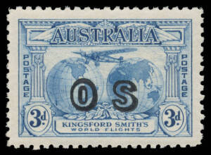 1931 Kingsford Smith 2d & 3d overprinted 'OS', the 3d with exceptional centring, unmounted, Cat $1025. Advertised retail $875. Chris Ceremuga Certificate (2012). (2)