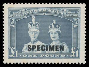 1938-49 Robes Thick Paper 10/- & &pound;1 overprinted 'SPECIMEN', well centred, unmounted, Cat $1550. Chris Ceremuga Certificate (2009) for the Pound.
 (2)