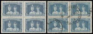 1938-49 Robes Thick Paper &pound;1 with light Canberra parcel roller & Thin Paper &pound;1 with Melbourne cds blocks of 4, Cat $580++ as used singles. Rare commerically used multiples.
