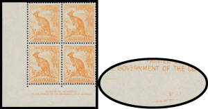 1948-56 No Watermark Definitives &frac12;d orange Dry Ink Authority Imprint block of 4, small-part of a second reversed & inverted (offset?) imprint at the base, unmounted. Neither variety is listed in the ACSC.