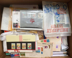 Large carton containing c.1988-2003 stamp packs including sheetlets, Framas, Stamped Labels, AAT, PSEs, Aerogrammes, booklets, self adhesives and International Post, also some FDCs, GB, NZ & Ireland stamp packs plus group of BOAC and QANTAS covers. (100s)