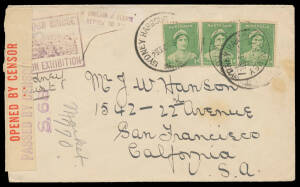 Handy group with 1910 double-rate to Germany with German Consul-General's embossed wafer on the flap, 1923 to Wisconsin with KGV 4d blue, 1933 registered to NZ with KGV 4d & 5d, 1936 commercial airmail to Java with KGV 1d & 4d olive pair, 1936 registered 