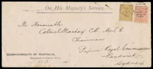 1906 OHMS cover with 'Department of External Affairs' imprint at lower-left, to "Colonel Mackay/Chairman/Papuan Royal Commission/...Sydney" with Victorian 1d & 4d both punctured 'OS' tied by 'SPENCER STEET RS/ AU28/06/MELBOURNE - VICTORIA' duplex, minor b