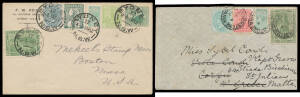 1912 cover to USA franked with &frac12;d issues from all six States tied Sydney '-4AP12' datestamps slightly overpaying 2&frac12;d foreign letter rate, also cover to Malta with mixed franking of Tasmania Pictorial &frac12;d green, NSW Arms 1d red and &frac12;d grey-green and Victori
