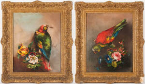 French School, 19th century Parrots, flowers and insects