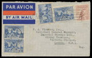 1936 commercial airmail cover to Imperial Airways in London with Large Kookaburra 6d + SA Centenary 3d x4 all with large 'BP' perfins of Burns Philp tied by Brisbane slogan cancel, flap removed.