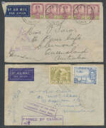 1939-41 interesting airmail batch to Queensland mainly from Greece x14 including early censor labels & cachets, plus from Forces in Malaya x5 or Papua x5 (one with part-strike of the large 'PASSED BY CENSOR/...' h/s - very scarce on commercial mail - & tw - 2