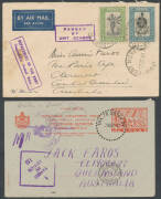 1939-41 interesting airmail batch to Queensland mainly from Greece x14 including early censor labels & cachets, plus from Forces in Malaya x5 or Papua x5 (one with part-strike of the large 'PASSED BY CENSOR/...' h/s - very scarce on commercial mail - & tw - 3
