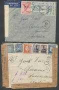 1939-41 interesting airmail batch to Queensland mainly from Greece x14 including early censor labels & cachets, plus from Forces in Malaya x5 or Papua x5 (one with part-strike of the large 'PASSED BY CENSOR/...' h/s - very scarce on commercial mail - & tw - 4