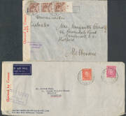 1939-45 World War II Civilian Censorship selection of domestic, overseas and inwards mail with destinations and origins including Hawaii, India, Palestine (airmails both ways), South Africa, Switzerland, noted Sydney 1939 'Single Text Line' label on tatt - 3