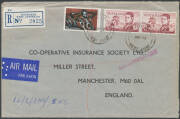 1966-71 Definitives study of usages with values to $1 represented including single and multiple frankings, domestic and overseas airmails, advertising covers and taxed mail, noted QEII 1c brown punctured 'G/NSW' on local OHMS cover, 3c Coil x10 on local r - 4