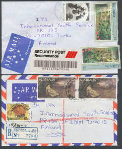 1970s-2000s covers large accumulation of covers and some postcards mostly sent by airmail to Europe, noted single and multiple frankings, some registered and taxed mail, booklet stamps and panes, potential postmark interest, good variety of issues and rat