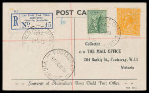 1938 AIF Golf Day PPC of the Field Post Office mail van with 'FIELD POST OFFICE/ No 2 /29SE38/VIC-AUST' cds & '2nd Field Post Office/...' registration label. Open one day only.