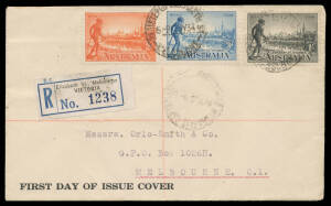 1934 Centenary of Victoria Perf 10&frac12; set tied to Orlo-Smith FDC by 'REGISTERED ELIZABETH ST/ 2JL34/MELBOURNE' cds with blue/black 'Elizabeth St' registration label alongside, Cat $750.