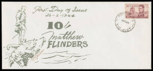 1963-65 Navigators 10/- Flinders tied to Ogden grey screen-printed FDC by 'NORTHCOTE/26FE64/VIC-AUST' cds, unaddressed & signed "EWm Ogden".