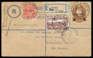 1933 New Zealand-Sydney AAMC #299 per Kingsford Smith being a NZ Registration Envelope uprated with NZ 3d Air + Australian KGV 2d for return to NZ all cancelled on arrival at Sydney 26MR33 & with Sydney registration label, signed by the passenger "HM Mack